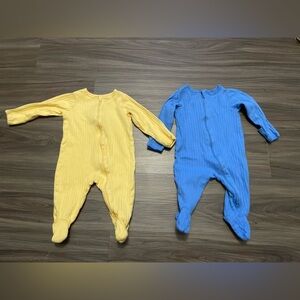 Wonder Nation Baby Yellow and Blue Ribbed Kids Footies size 3/6M